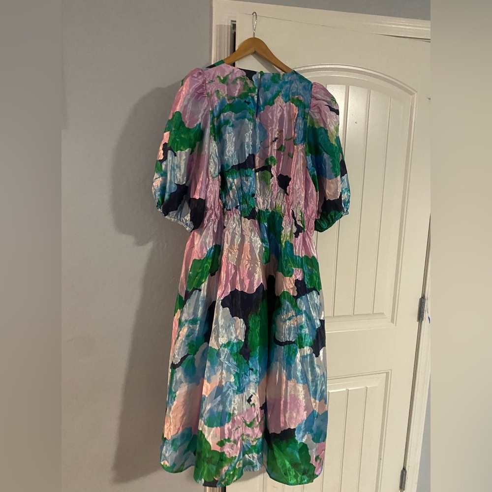 STINE GOYA Pastel Floral Midi Dress in Pink, Green, Blue, Navy